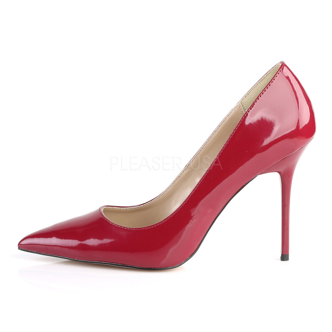 Pleaser Shoes, pointed-toe pump and raspberry patent, Raspberry, 4" heel