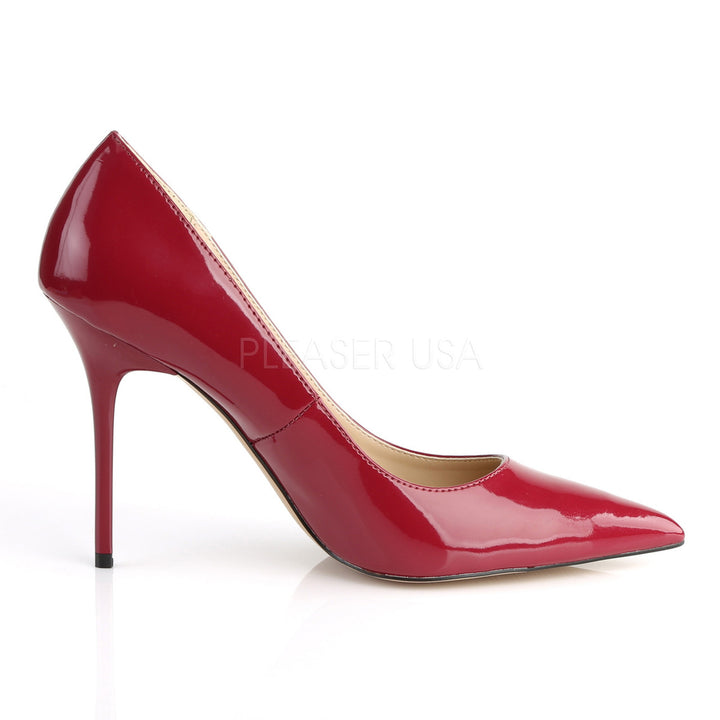 Women's sexy pointed-toe pump and raspberry patent shoes in color raspberry pattern.