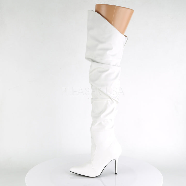 Pleaser Shoes - Women's faux leather pointed 4 inch white over the knee long boots