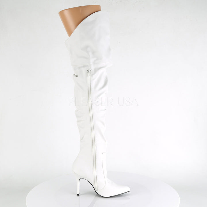 Women's white faux leather 4 inch thigh high boots - Pleaser Shoes PL-CLAS3011/WPU