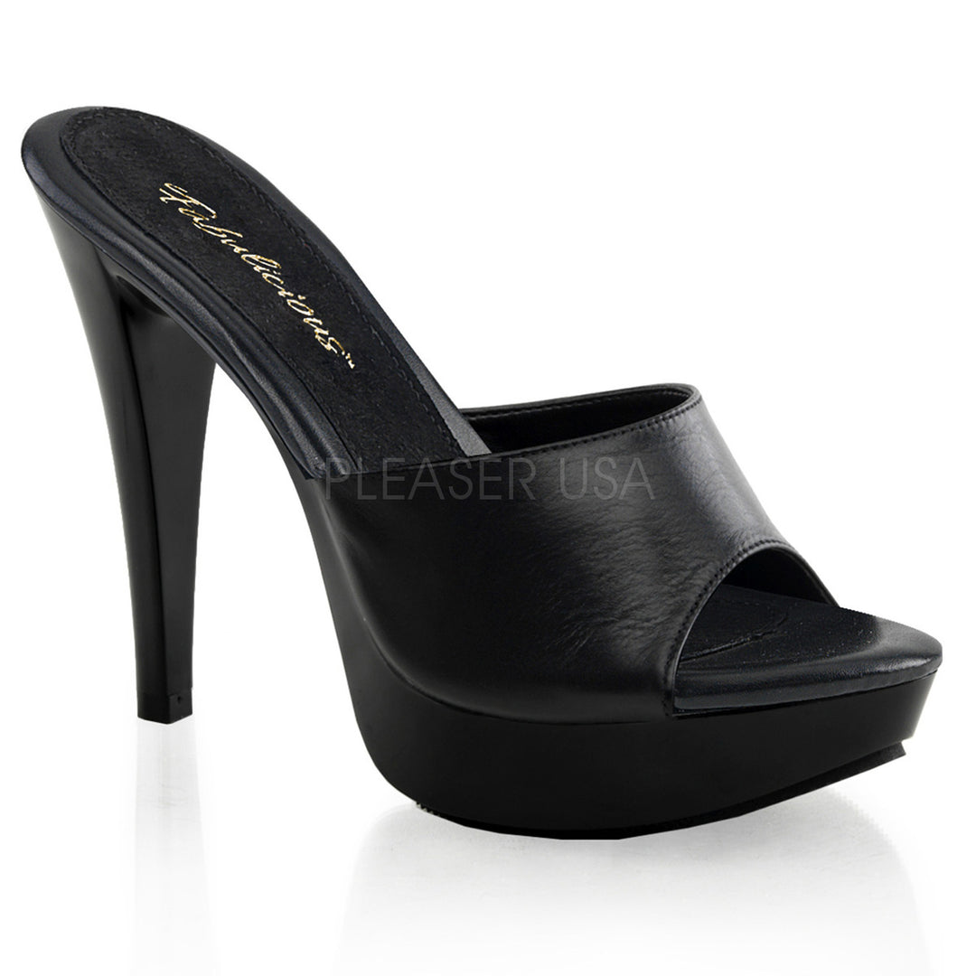 Black 5" Heel, 1" Platform  Slide Leather - Please Shoes