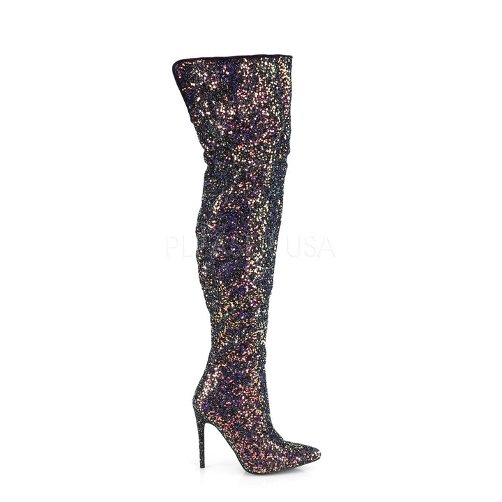 Women's black glitter 5 inch thigh high boots - Pleaser Shoes PL-COURTLY3015/BG