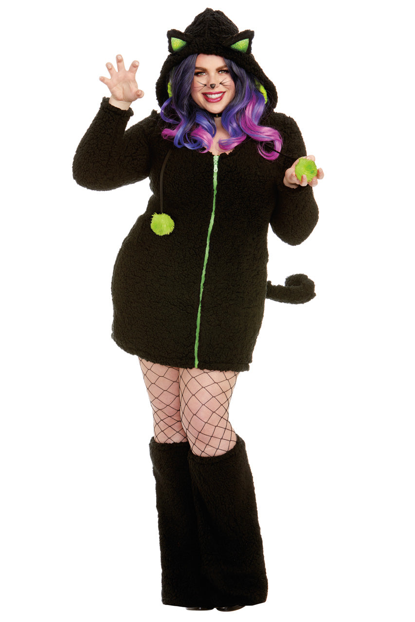 Plus Size Fuzzy Black Cat Costume