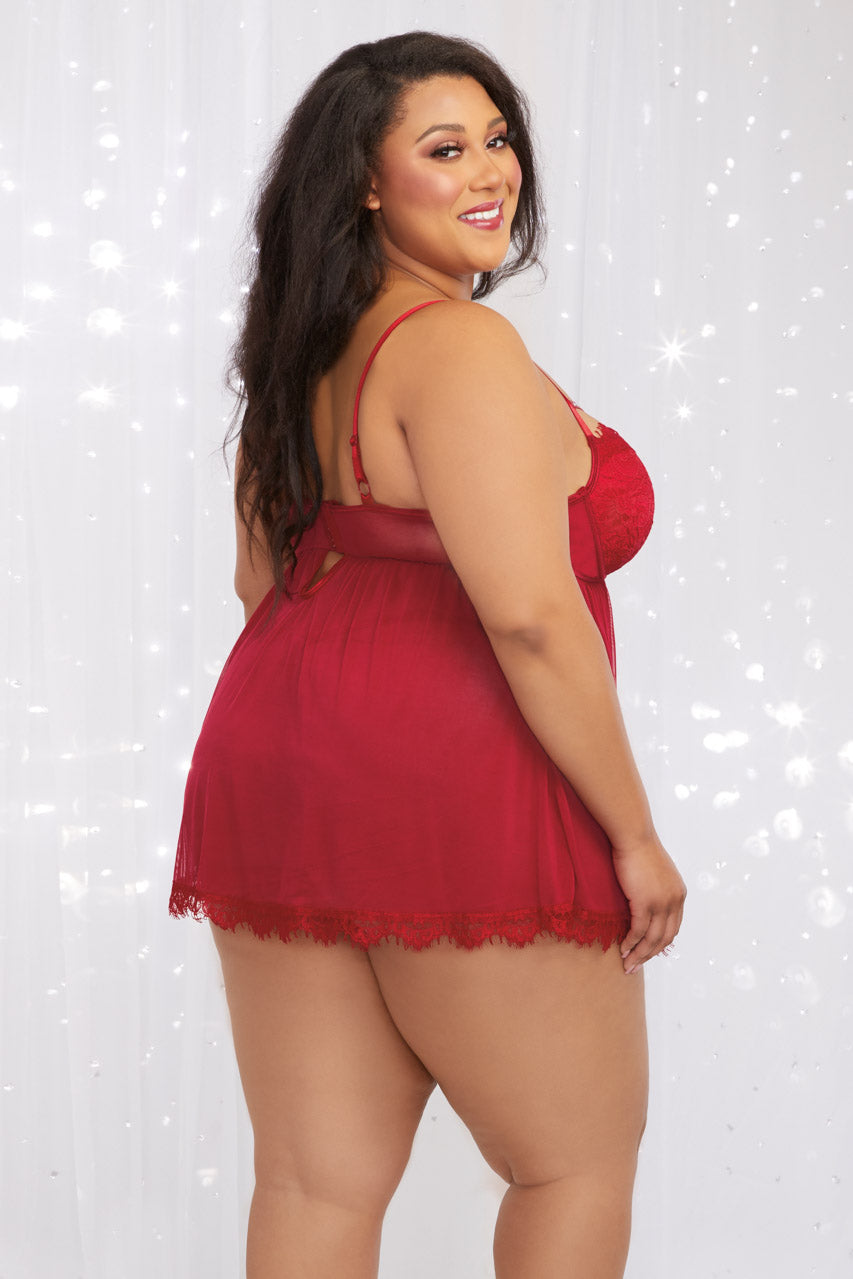 Plus Size Strappy Red Babydoll