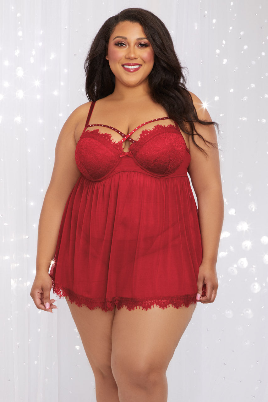 Plus Size Strappy Red Babydoll