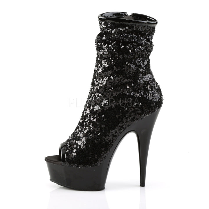 Women's 1.8" platform black sequin peep toe booties with 6 inch