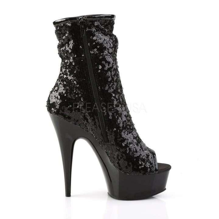 Women's black sequin booties with 6" - Pleaser Shoes SKU # del1008sq/b/m