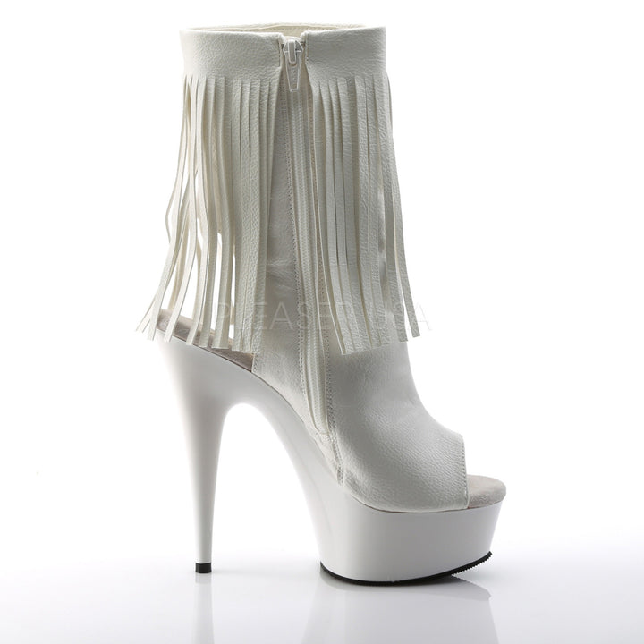 White faux leather booties with 6" heel - Pleaser Shoes SKU # del1019/wpu/m