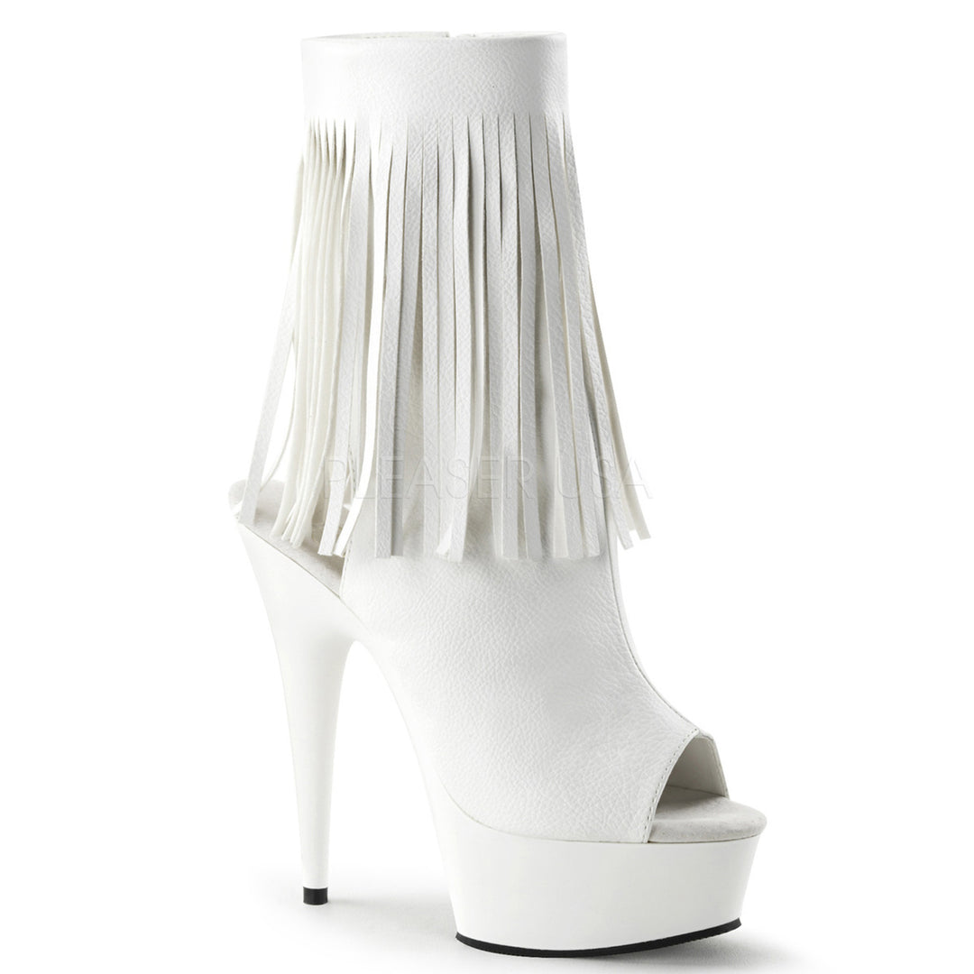 6" heel white open toe/heel faux leather booties