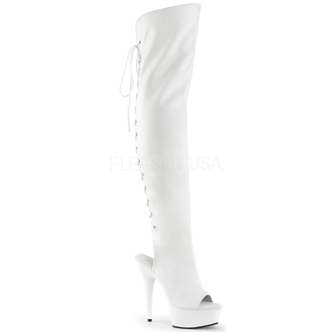 Women's 6" heel white faux leather side zip thigh high boots