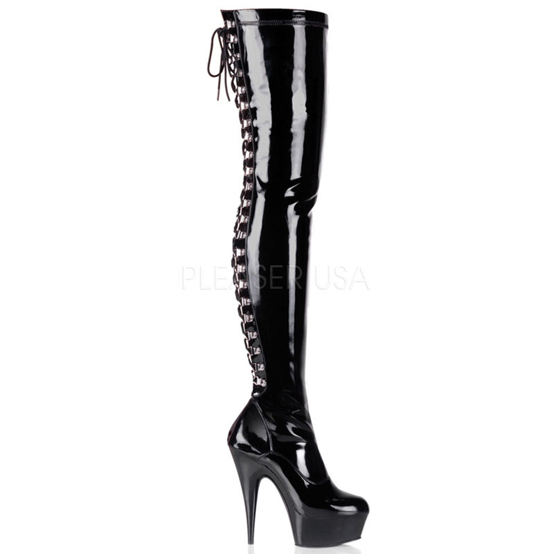 Women's 6" high heel black side zip thigh high boots