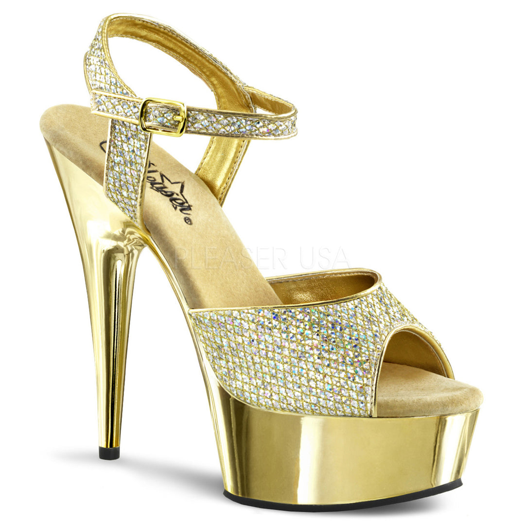 Women's gold 6" stiletto sandal shoes with a 1.8" platform | free shipping
