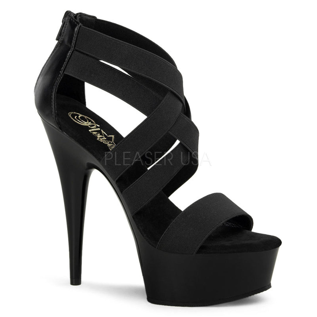 Sexy black faux leather 6" heel sandal shoes with a 1.8" platform | free shipping