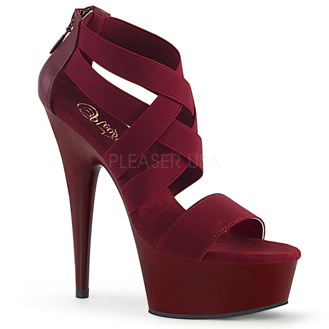 Women's burgundy faux leather 6" stiletto sandal shoes with a 1.8" platform