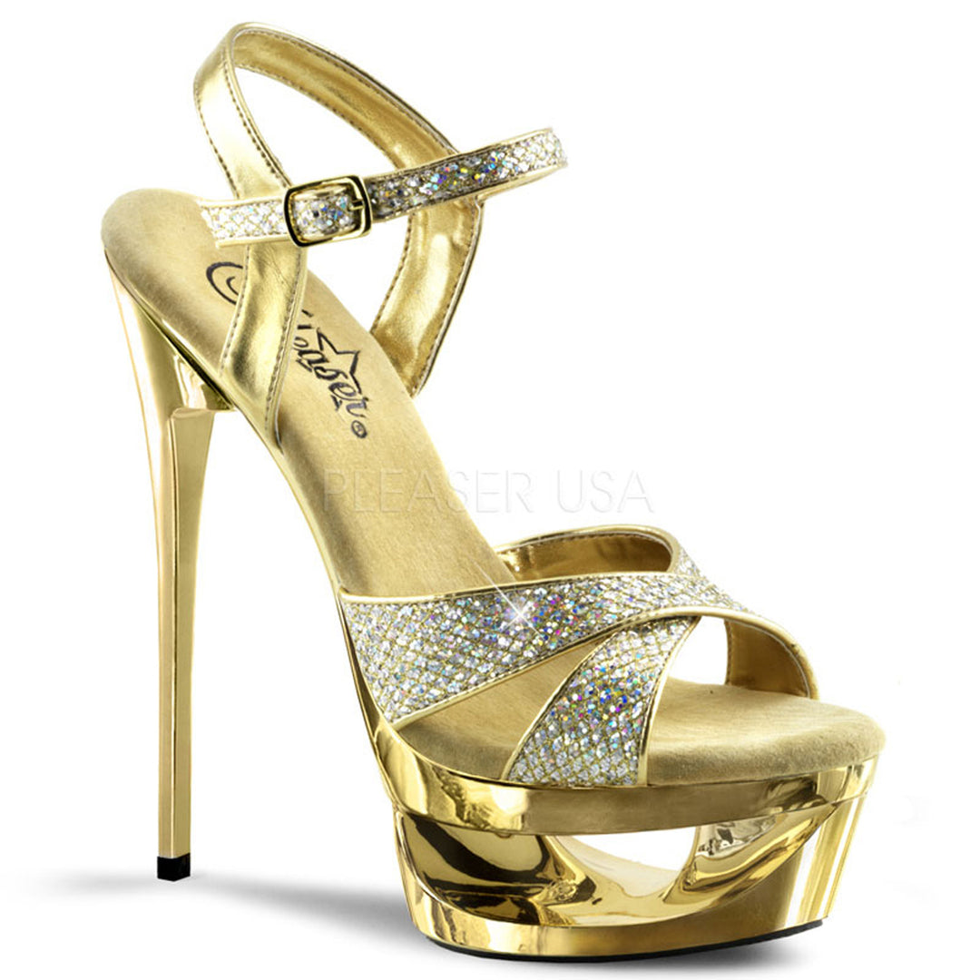 Sexy gold exotic dancer high heels with 6.5" heel.