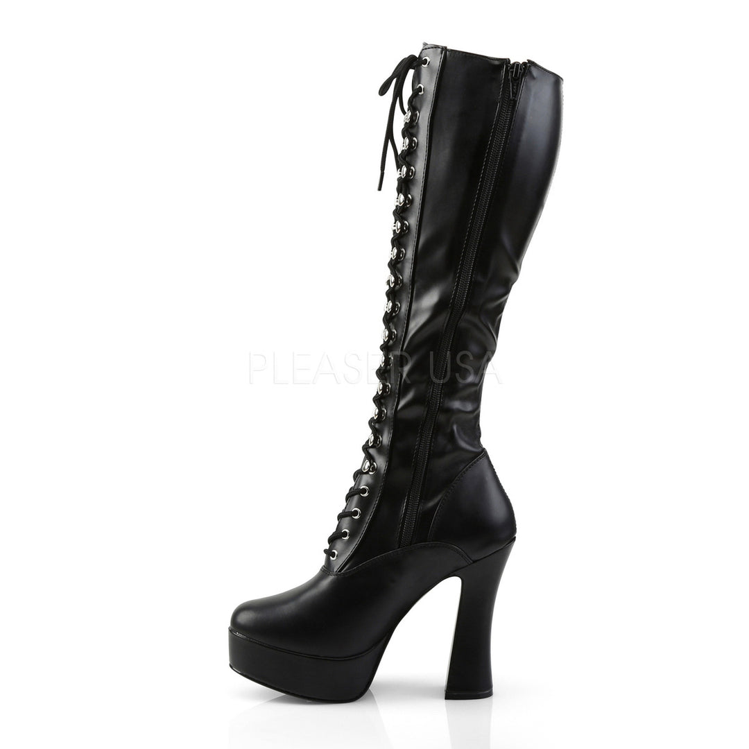 Women's sexy black 5 inch heel knee high boots with 1.5 inch platform.