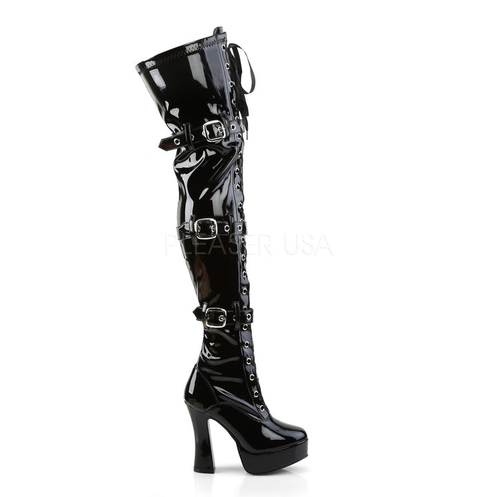 5" Heel Black Heel Platform Lace-Up Thigh Boots*