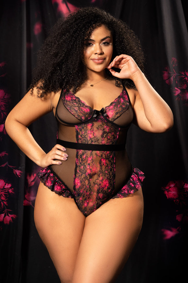 Plus Size Floral Nymph Ruffle Teddy