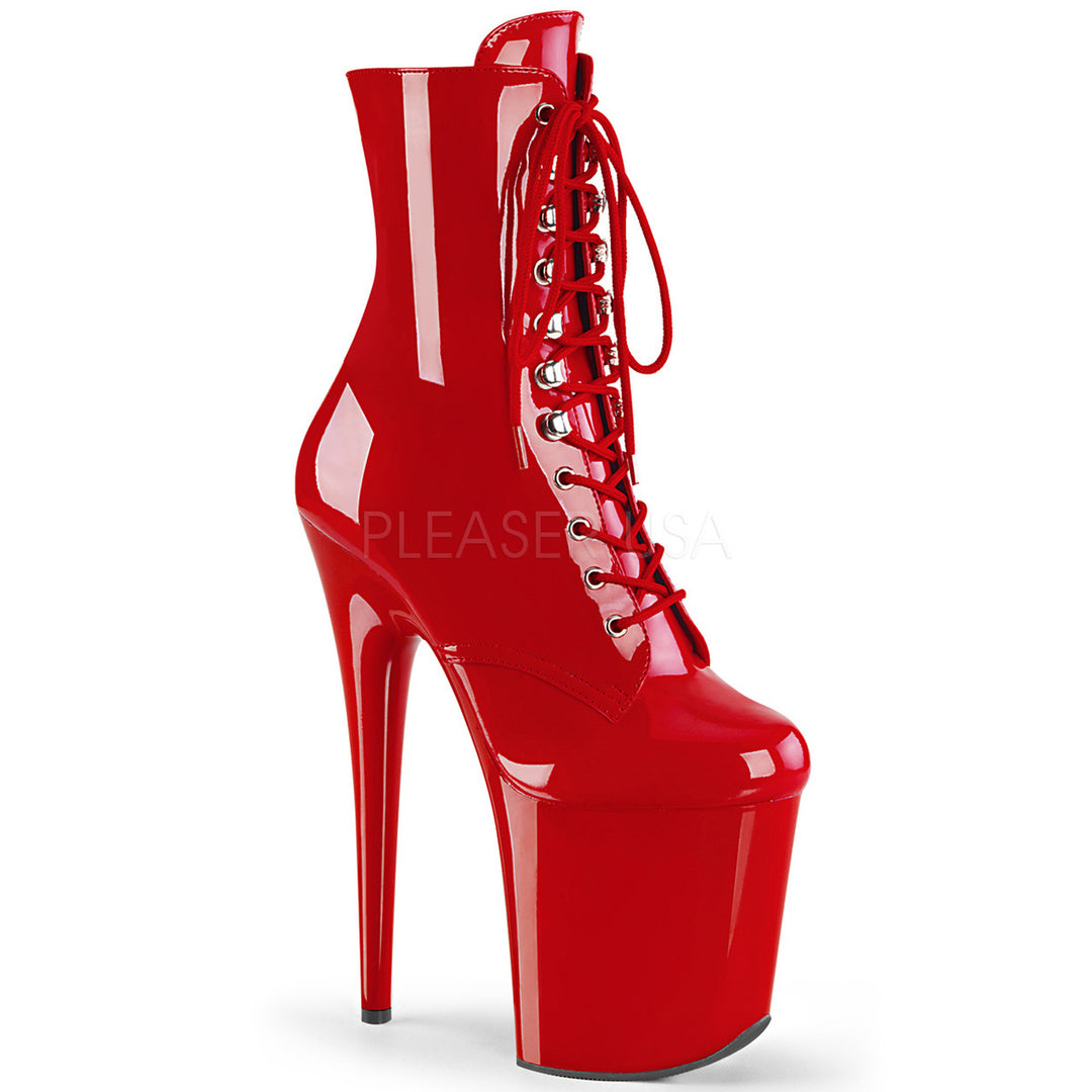 8" heel red lace-up booties
