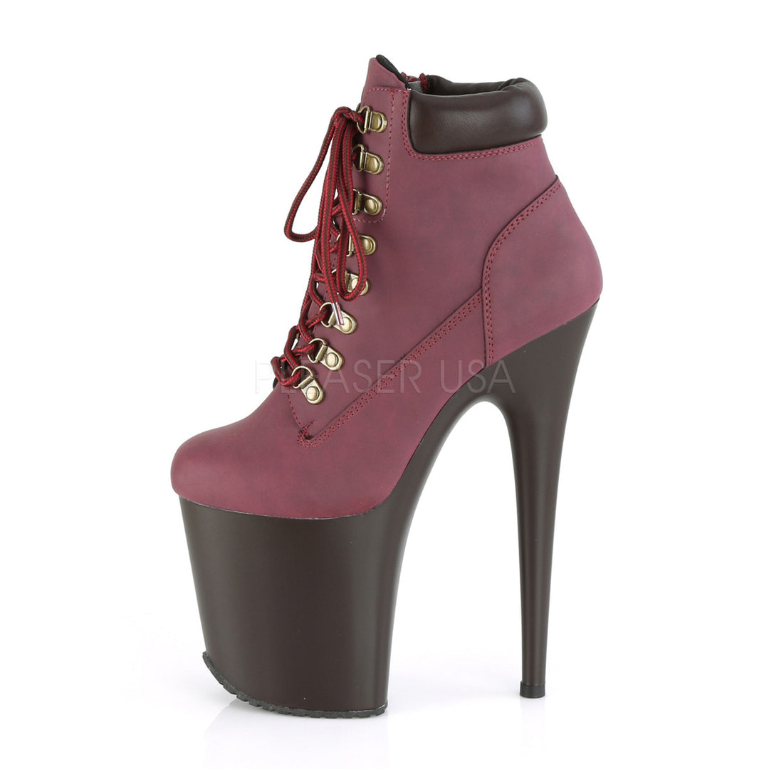 Women's sexy 4" platform red lace-up faux leather ankle boots with 8 inch spike heel