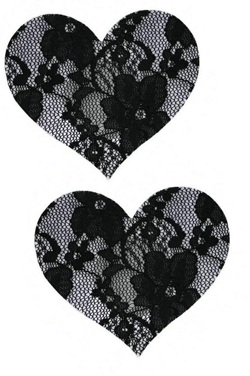 Shop women's black floral lace heart nipple cover pasties.