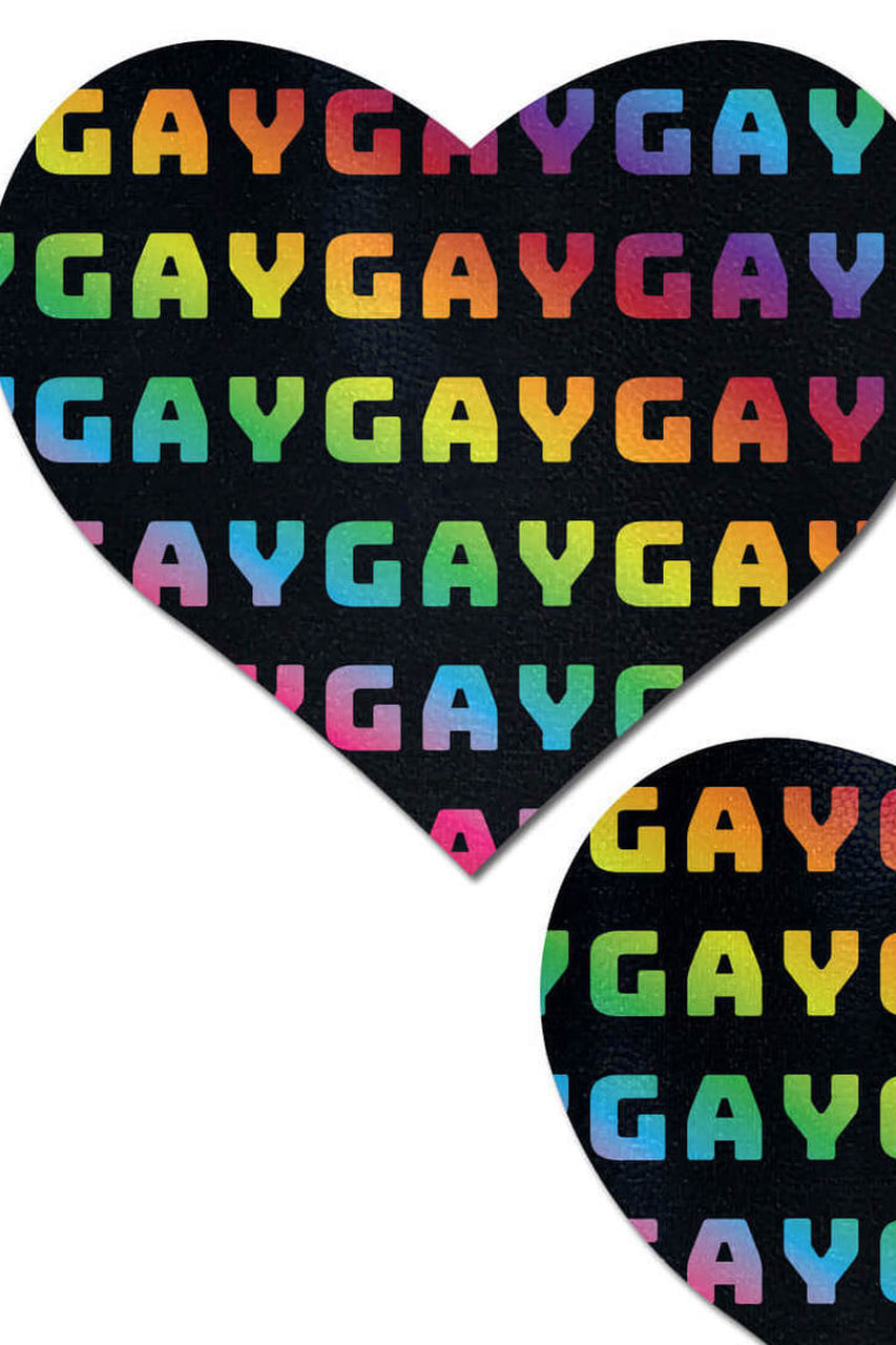 Rainbow gay on black heart nipple stickers