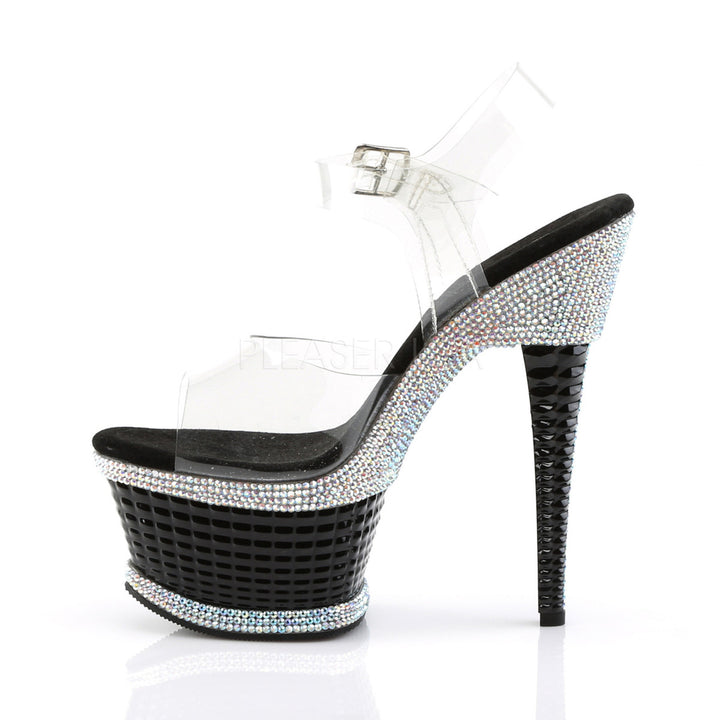 Pleaser Shoes - Women's sexy clear/black 6.5 inch heel pole dancing heels with ankle strap 2.5" platform.