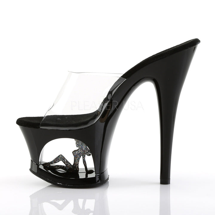 Pleaser Shoes -Sexy clear/black 7 inch stiletto exotic dancer high heels with 2.8" tall platform.