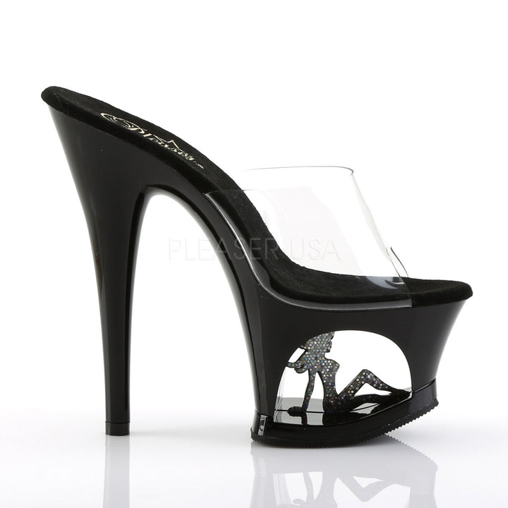 You'll love these women's clear/black exotic dancer high heels with, 7 inch heel, and 2.8" tall slide platform - Pleaser Shoes