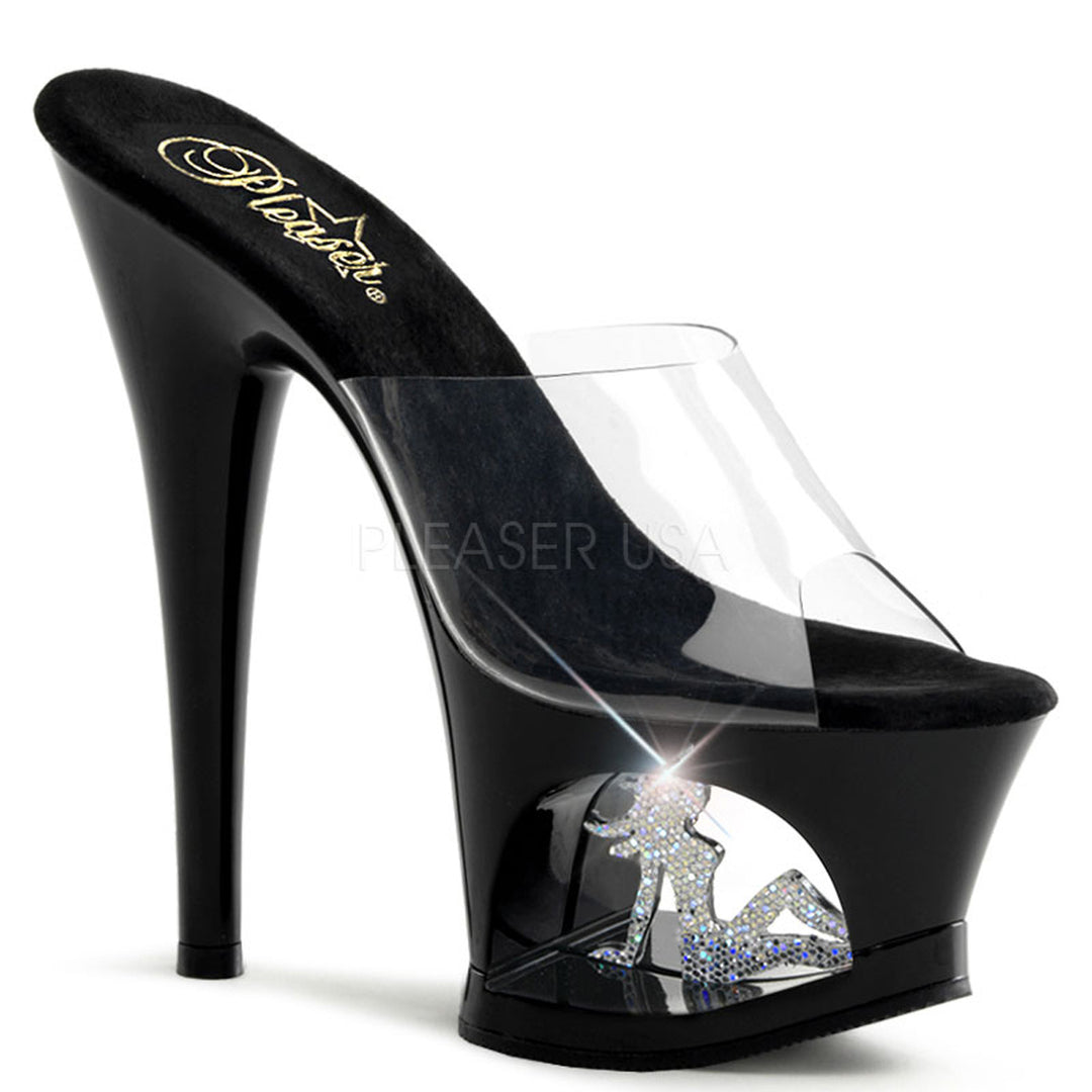 Sexy clear/black exotic dancer high heels with 7" heel.