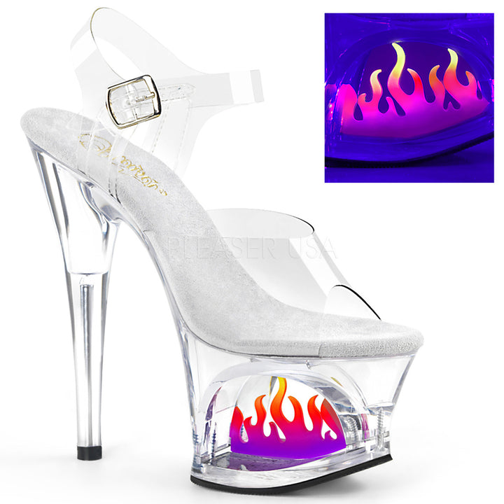 Sexy clear ankle strap exotic dancer high heels with 7" heel.