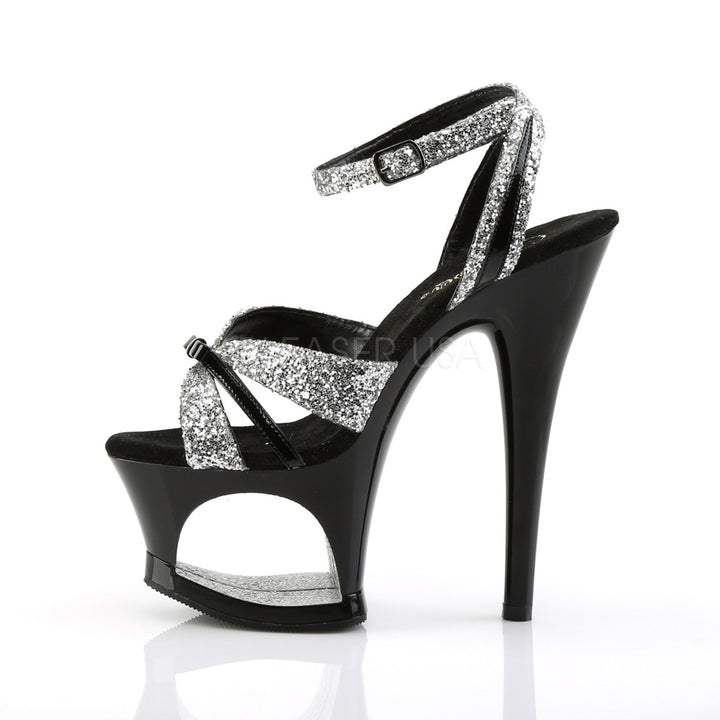 Pleaser Shoes -Sexy black/silver 7 inch heel pole dancing heels featuring ankle strap 2.8" platform.