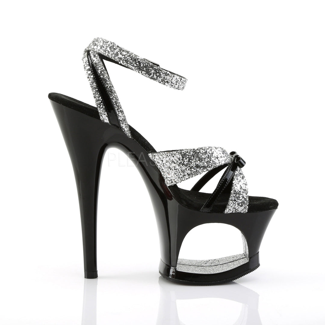 Women's fun &amp; flirtatious sexy black/silver pole dancing heels featuring ankle strap, 7 inch stiletto heel, and 2.8" tall platform - Pleaser Shoes