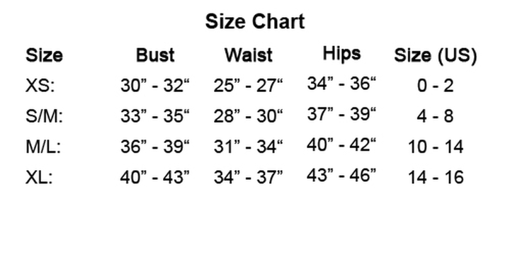 Music Legs size chart