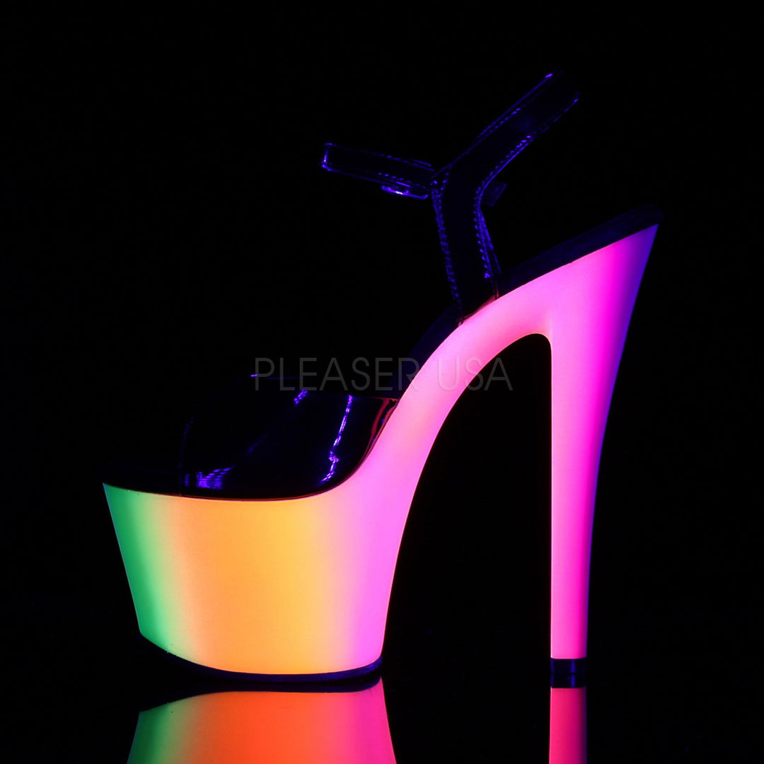 Pleaser Shoes -Sexy black/multi color 7 inch heel pole dancing high heels with ankle strap 2.8" platform.
