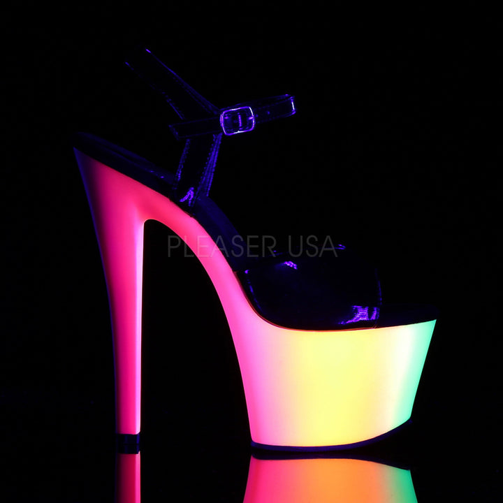 You'll love these women's sexy black/multi color pole dancing high heels with ankle strap, 7 inch stiletto heel, and 2.8" tall platform - Pleaser Shoes