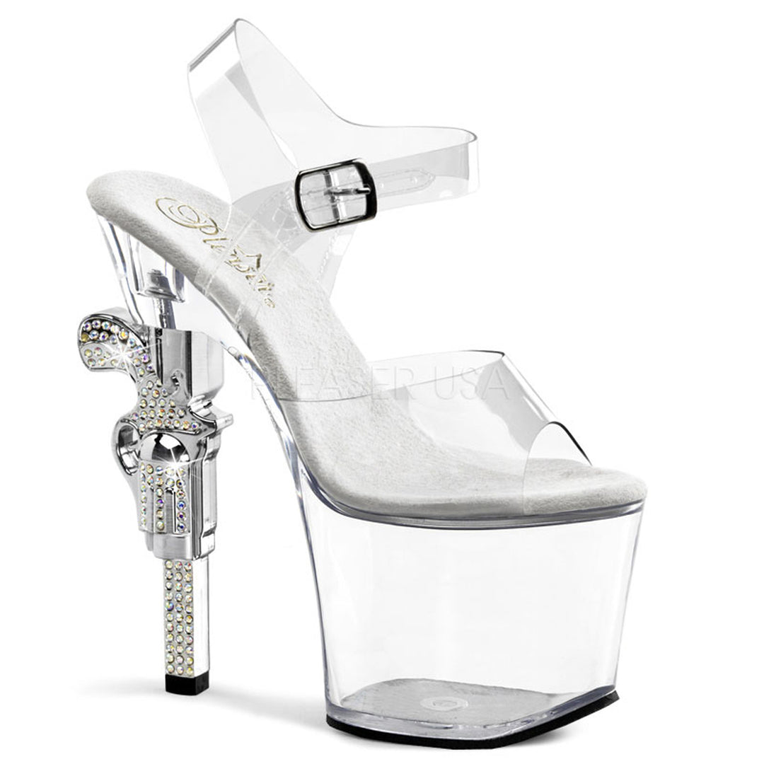 Sexy hot clear ankle strap exotic dancer high heels with 7" heel.