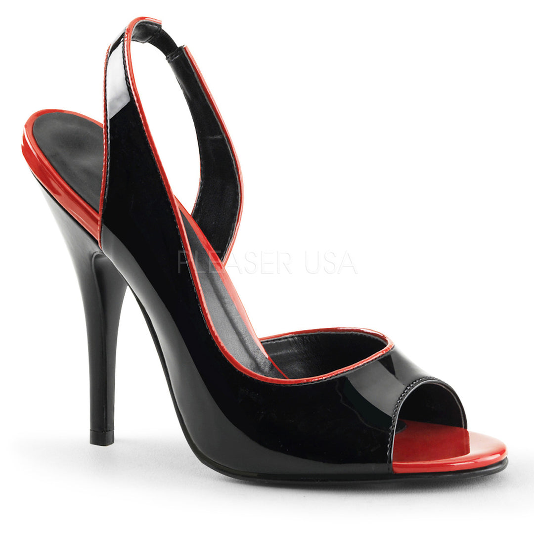 Women's black/red 5" high heel peep toe sandal shoes