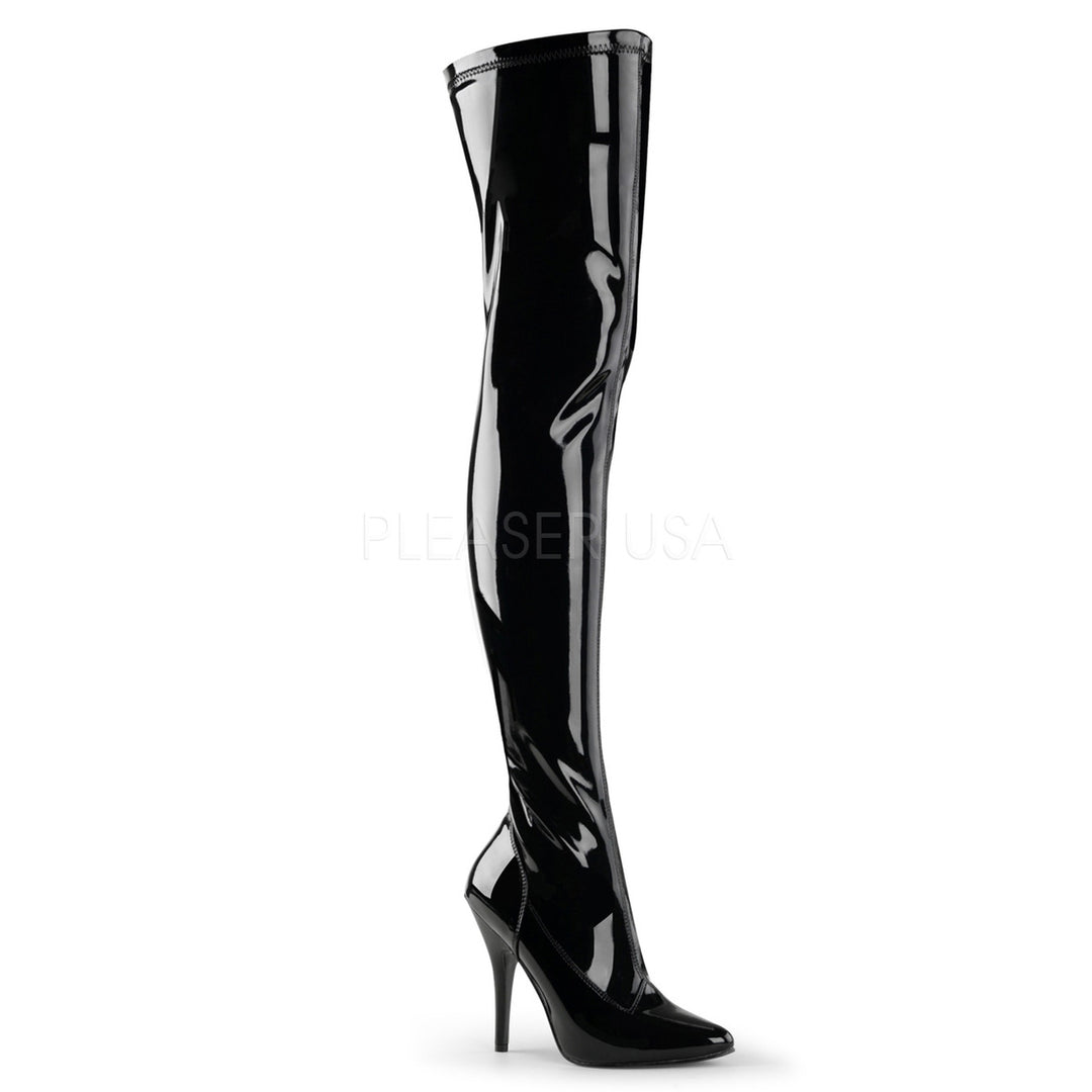 5" Heel Red Plain Stretch Thigh Boots*