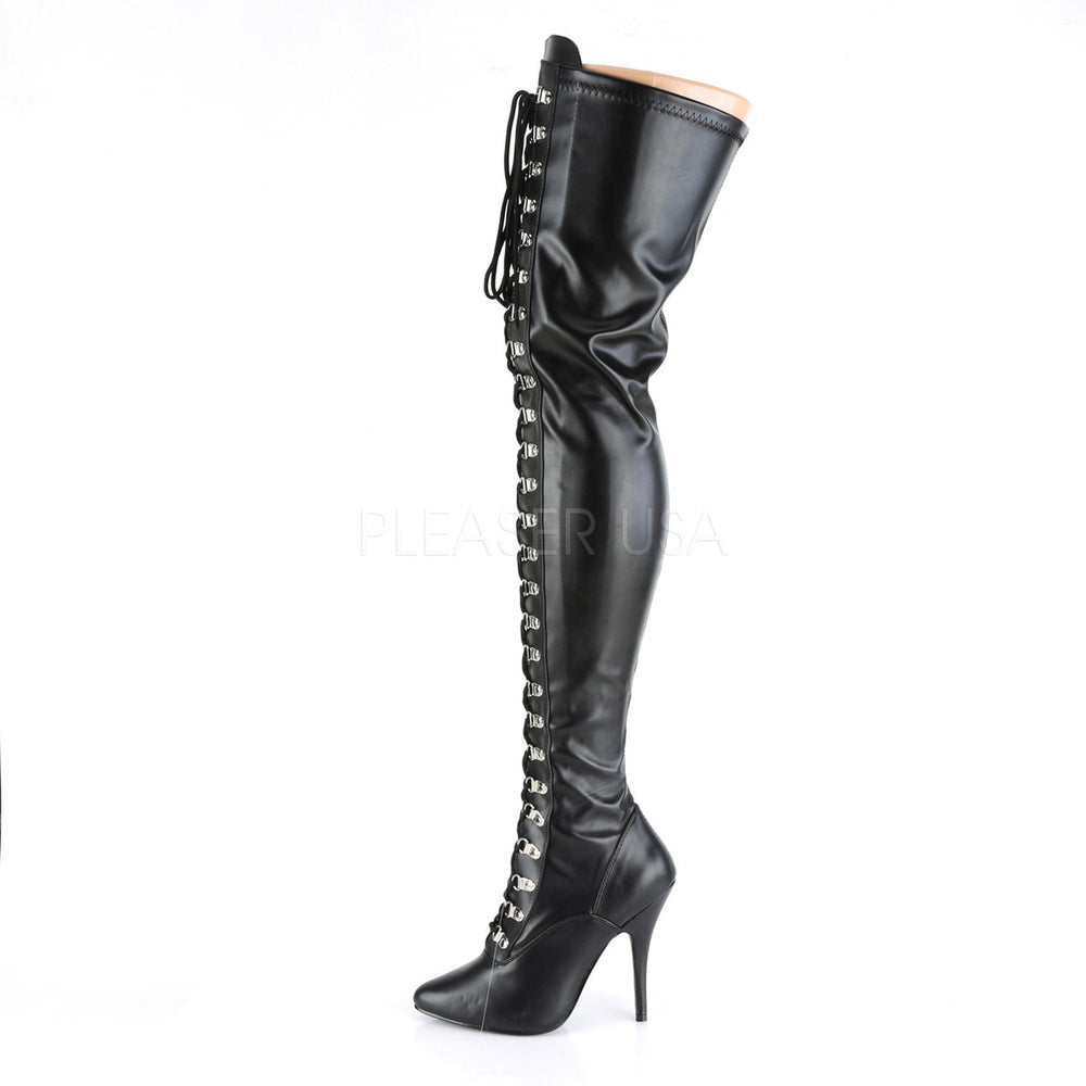 Pleaser Shoes - Women's d-ring stretch 5 inch black thigh high boots