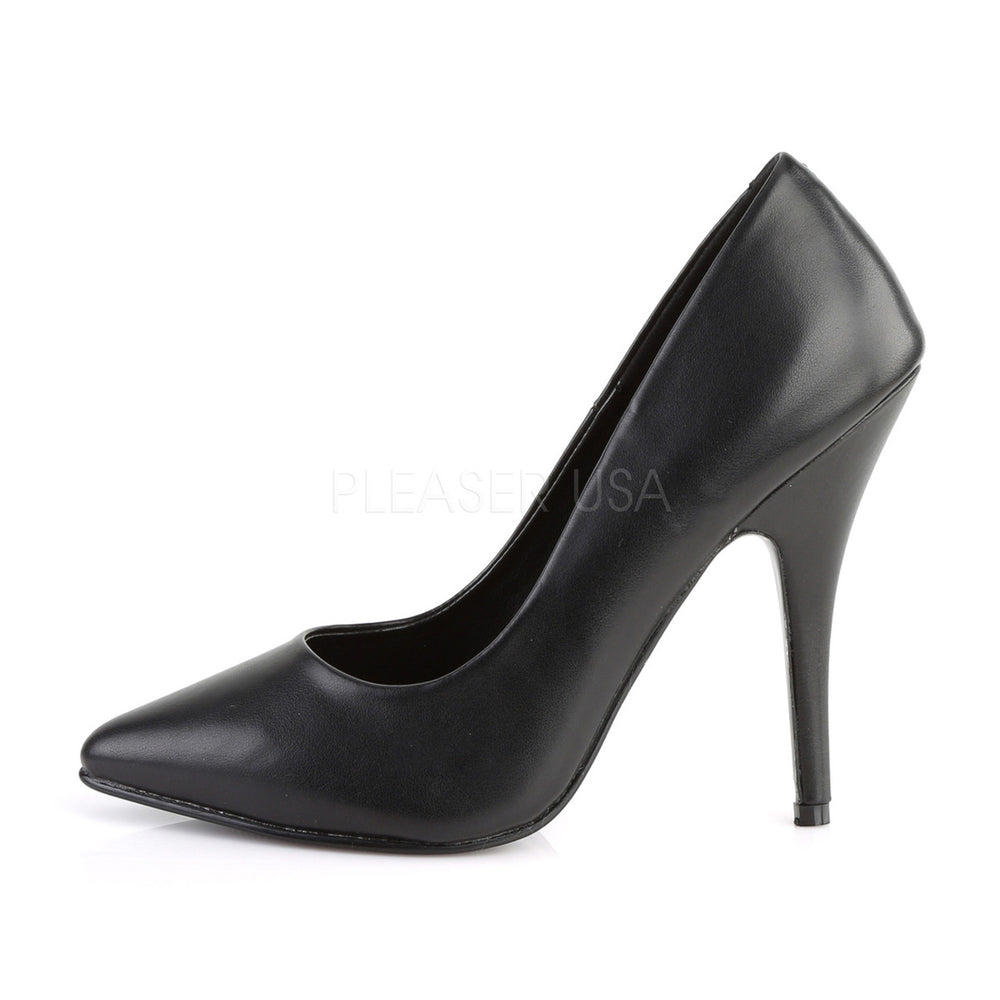 Pleaser Shoes - 5 inch high heel women's black faux leather shoes with a flat platform.