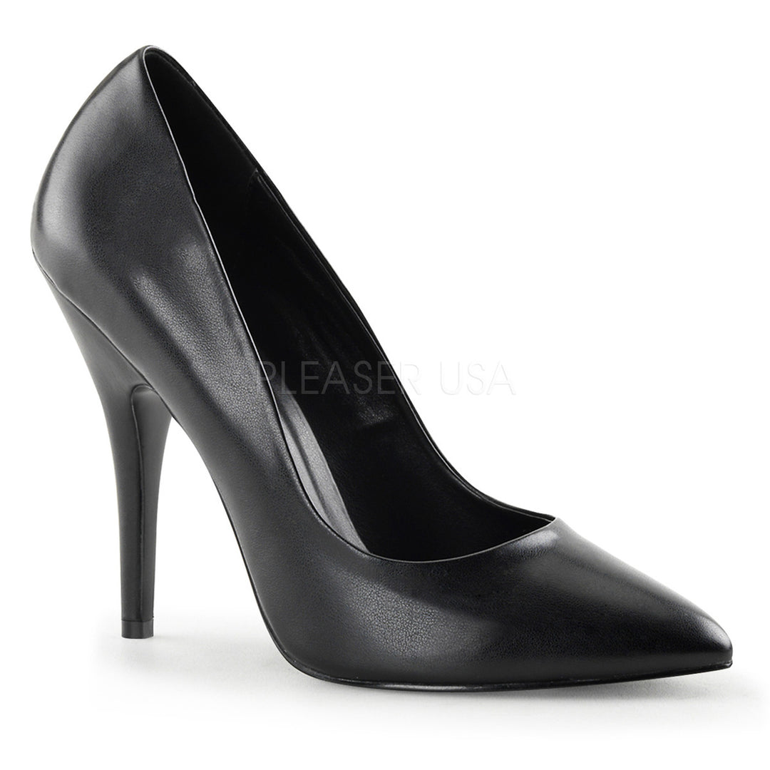 Women's black faux leather 5" high heel shoes