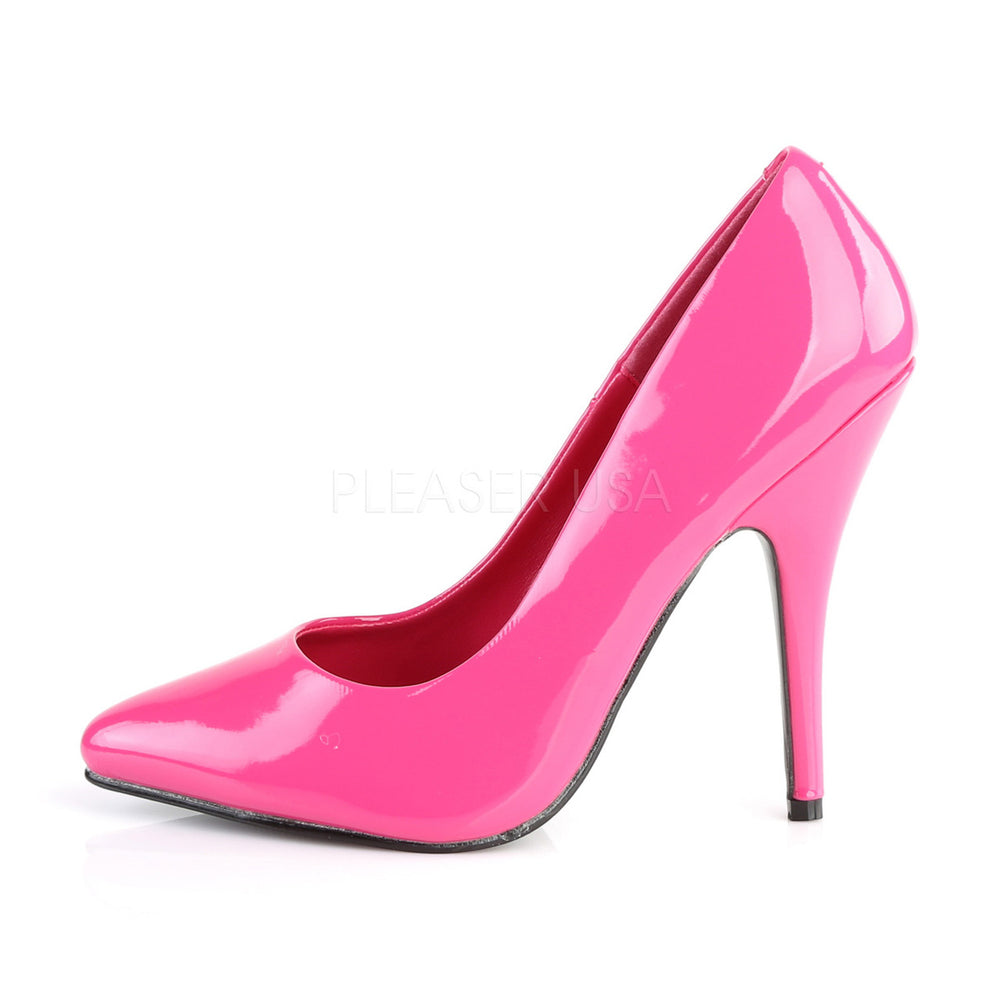 Pleaser Shoes - 5 inch stiletto women's sexy hot pink shoes with a flat platform.