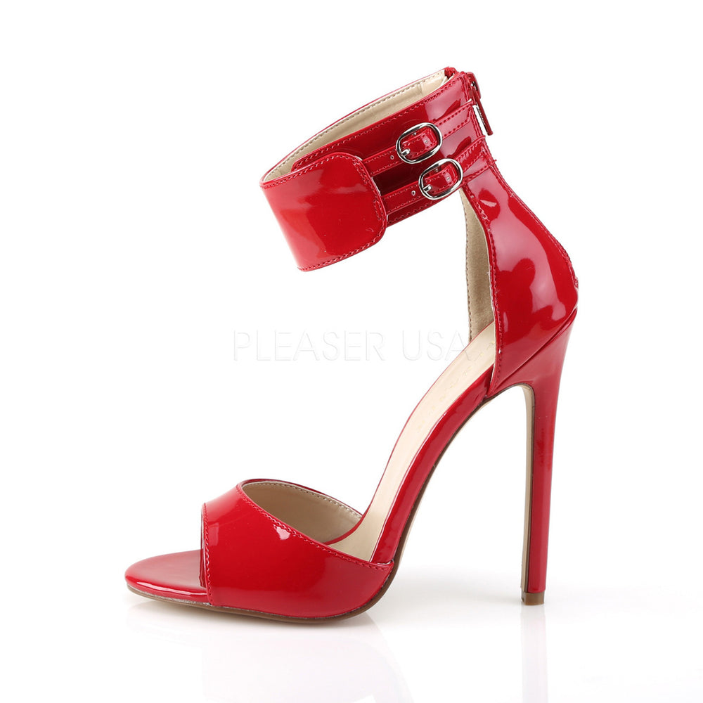 Pleaser Shoes - 5 inch stiletto women's red sandal shoes with a flat platform.