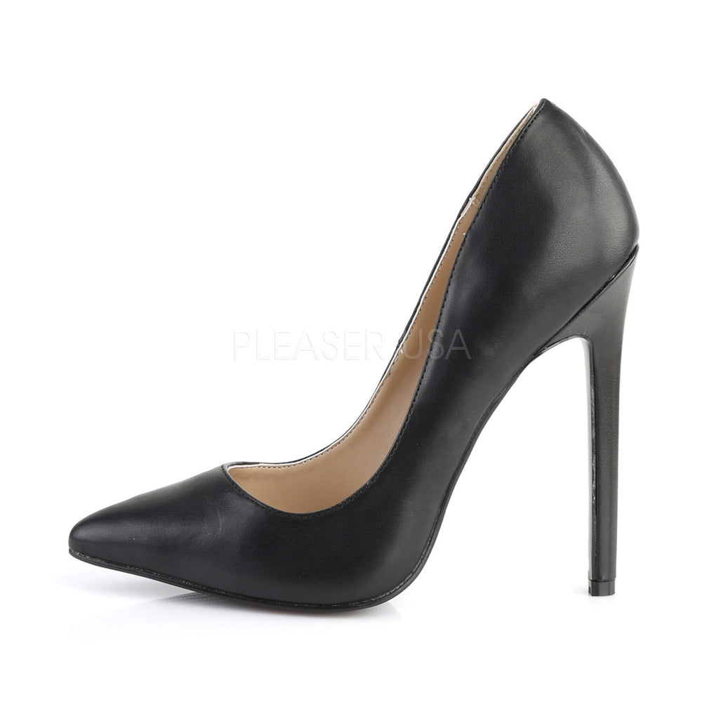 Pleaser Shoes - 5 inch high heel sexy black faux leather shoes with a flat platform.