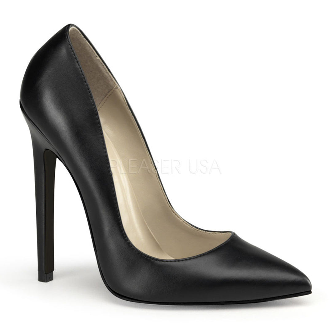Sexy black faux leather 5" high heel shoes