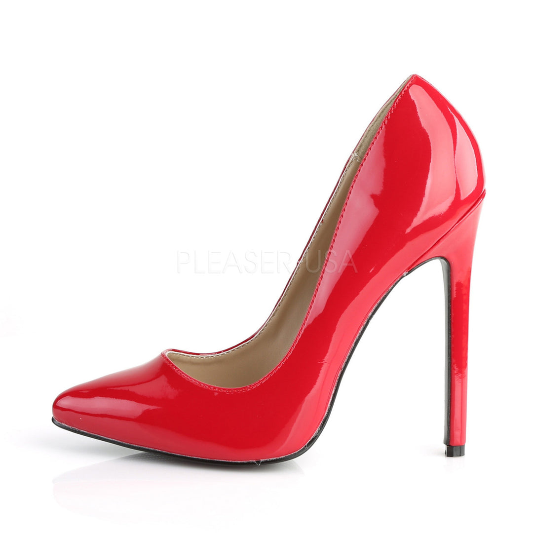 Pleaser Shoes - 5 inch high heel women's red shoes with a flat platform.