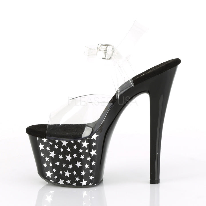 Pleaser Shoes - Women's sexy black/silver 7 inch heel stripper heels with ankle strap 2.8" platform.