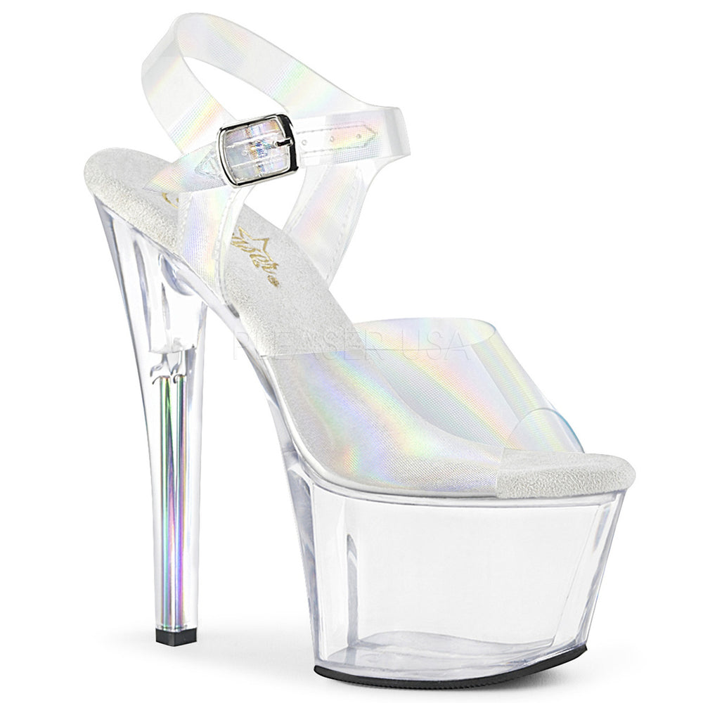 Pleaser Shoes - Women's sexy clear 7 inch heel pole dancing heels with ankle strap 2.8" platform.