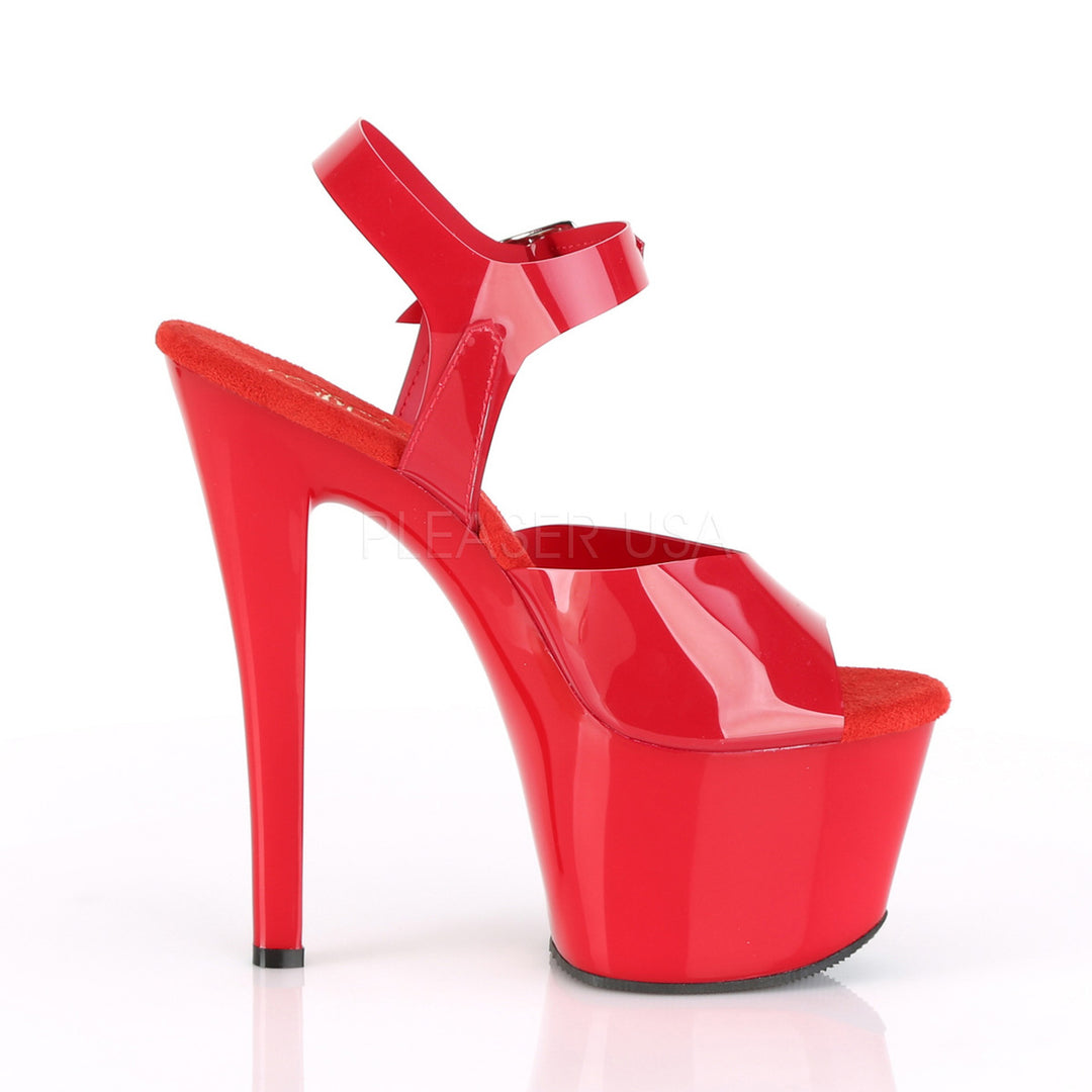 Women's red pole dancing heels with ankle strap, 7 inch high heel, and 2.8" platform - Pleaser Shoes